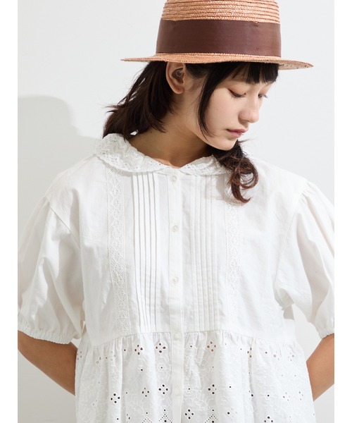Samansa Mos2(サマンサ モスモス)の「【販路限定】パフスリーブレースブラウス(シャツ/ブラウス・レディース・オフホワイト/ブラック/ミント・F)」の4枚目の写真