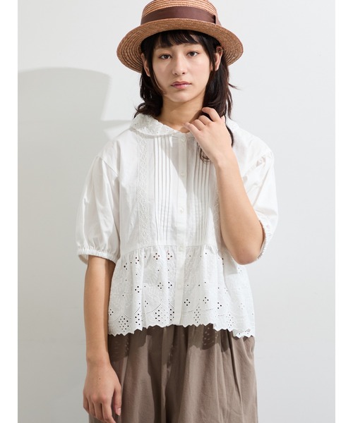 Samansa Mos2(サマンサ モスモス)の「【販路限定】パフスリーブレースブラウス(シャツ/ブラウス・レディース・オフホワイト/ブラック/ミント・F)」の5枚目の写真