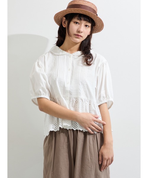 Samansa Mos2(サマンサ モスモス)の「【販路限定】パフスリーブレースブラウス(シャツ/ブラウス・レディース・オフホワイト/ブラック/ミント・F)」の7枚目の写真