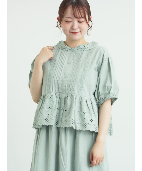 Samansa Mos2(サマンサ モスモス)の「【販路限定】パフスリーブレースブラウス(シャツ/ブラウス・レディース・オフホワイト/ブラック/ミント・F)」の13枚目の写真