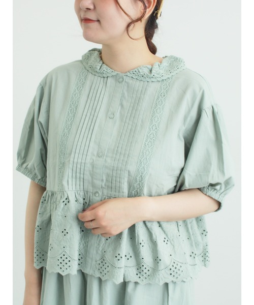 Samansa Mos2(サマンサ モスモス)の「【販路限定】パフスリーブレースブラウス(シャツ/ブラウス・レディース・オフホワイト/ブラック/ミント・F)」の14枚目の写真