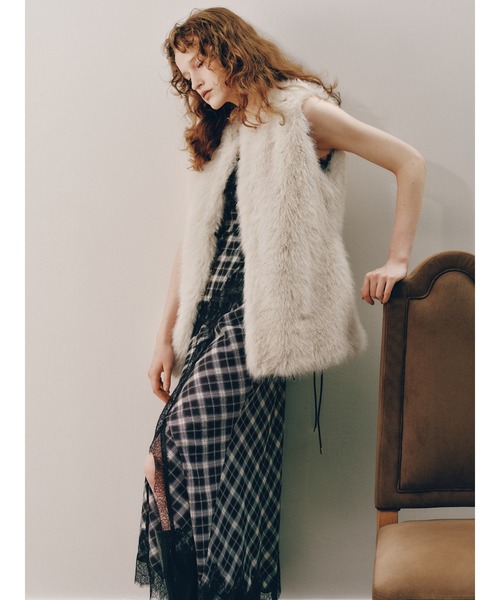 FRAY I.D（フレイアイディー）の「バリエーションレーストリムワンピース（ワンピース・レディース・ブラウン/ブラック/チェック/その他・1/0）」の4枚目の写真