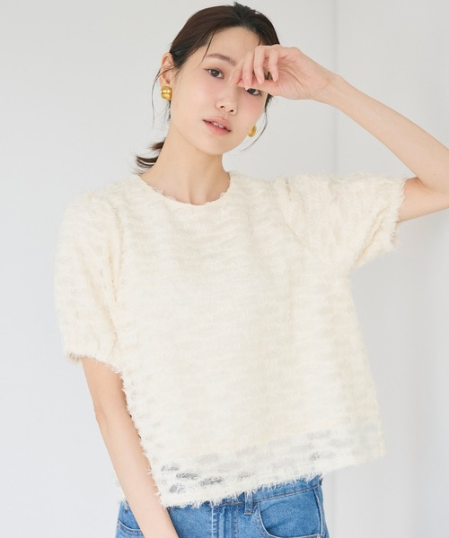 coca(coca)(コカ)の「【西山茉希様着用】チュール半袖ブラウス(シャツ/ブラウス・レディース・ブラック/アイボリー・L/M/S)」の2枚目の写真