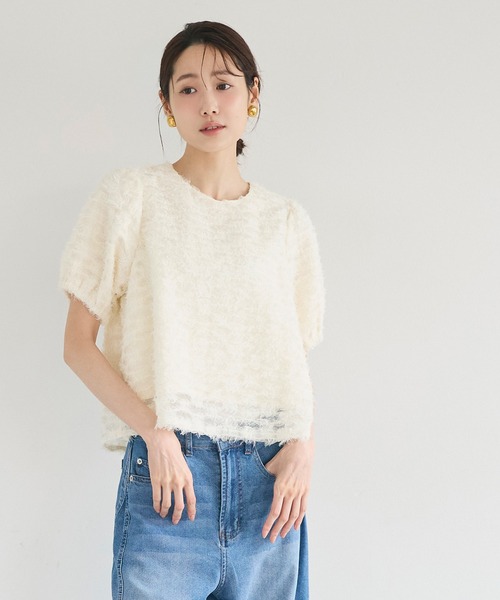 coca(coca)(コカ)の「【西山茉希様着用】チュール半袖ブラウス(シャツ/ブラウス・レディース・ブラック/アイボリー・L/M/S)」の3枚目の写真