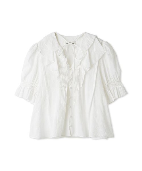 LILY BROWN(リリーブラウン)の「コットンボイルラッフルブラウス(シャツ/ブラウス・レディース・イエロー/ホワイト/ブラック・F)」の1枚目の写真