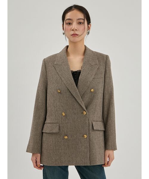 Mila Owen(ミラオーウェン)の「金釦ダブルブレストチェックロングブレザー(テーラードジャケット・レディース・ブラウン/ベージュ・F)」の11枚目の写真