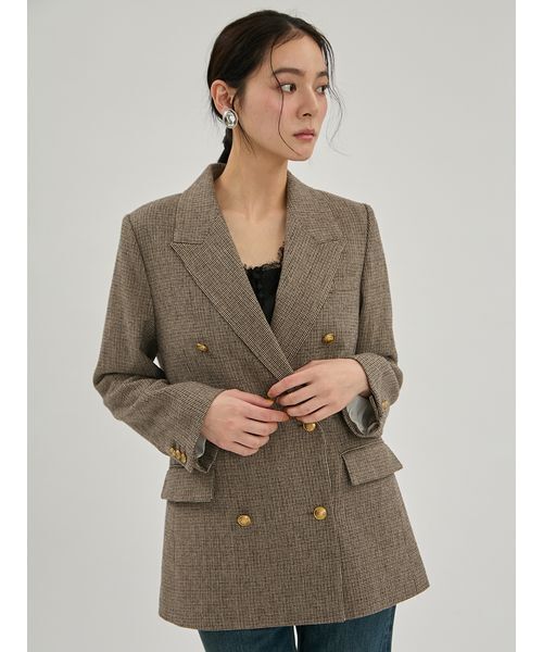 Mila Owen(ミラオーウェン)の「金釦ダブルブレストチェックロングブレザー(テーラードジャケット・レディース・ブラウン/ベージュ・F)」の18枚目の写真
