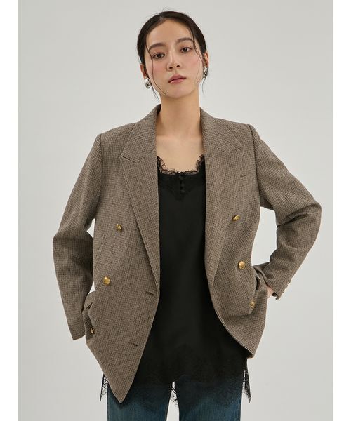 Mila Owen(ミラオーウェン)の「金釦ダブルブレストチェックロングブレザー(テーラードジャケット・レディース・ブラウン/ベージュ・F)」の19枚目の写真