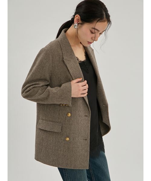 Mila Owen(ミラオーウェン)の「金釦ダブルブレストチェックロングブレザー(テーラードジャケット・レディース・ブラウン/ベージュ・F)」の20枚目の写真