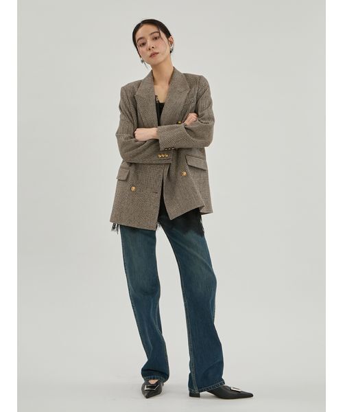 Mila Owen(ミラオーウェン)の「金釦ダブルブレストチェックロングブレザー(テーラードジャケット・レディース・ブラウン/ベージュ・F)」の21枚目の写真