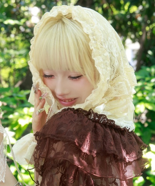 myu:loret(ミュウロレット)の「マルチレースバブーシュカ(バンダナ/スカーフ・レディース・ホワイト/クリーム・FREE)」の3枚目の写真
