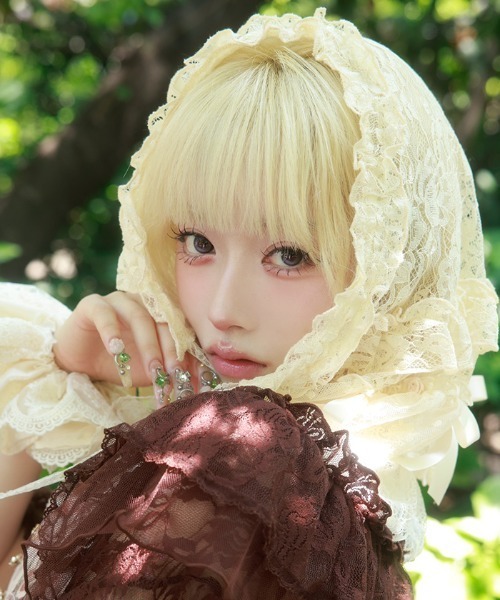 myu:loret(ミュウロレット)の「マルチレースバブーシュカ(バンダナ/スカーフ・レディース・ホワイト/クリーム・FREE)」の4枚目の写真