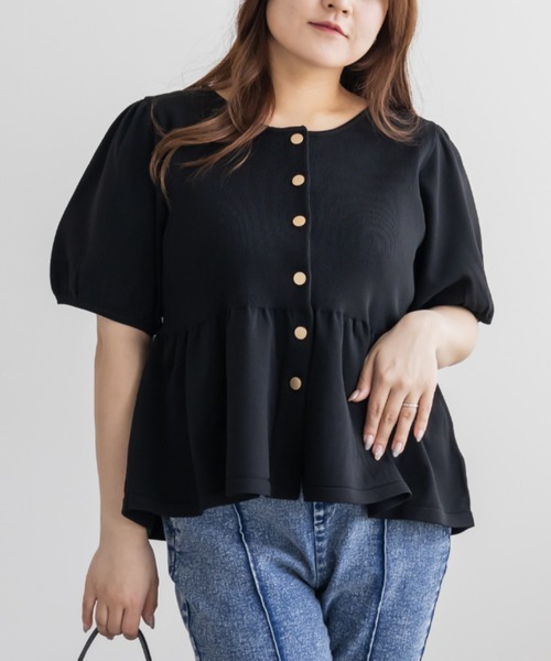 CLETTE（クレット）の「フロント釦ペプラムニット（ニット/セーター・レディース・パープル/モカ/ブラック・3L/LL/4L）」の8枚目の写真