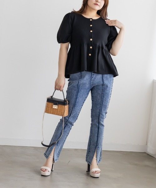 CLETTE（クレット）の「フロント釦ペプラムニット（ニット/セーター・レディース・パープル/モカ/ブラック・3L/LL/4L）」の13枚目の写真