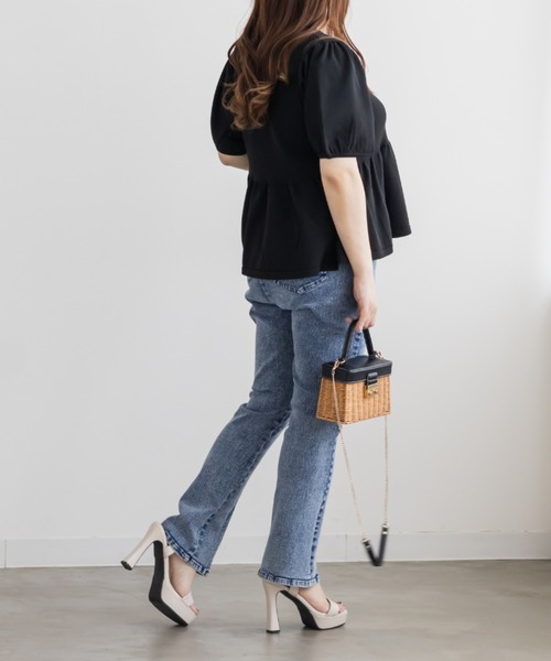 CLETTE（クレット）の「フロント釦ペプラムニット（ニット/セーター・レディース・パープル/モカ/ブラック・3L/LL/4L）」の6枚目の写真