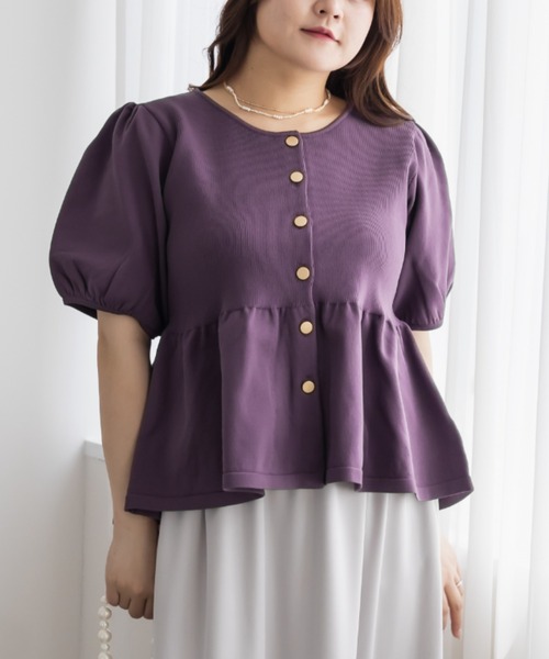 CLETTE（クレット）の「フロント釦ペプラムニット（ニット/セーター・レディース・パープル/モカ/ブラック・3L/LL/4L）」の10枚目の写真