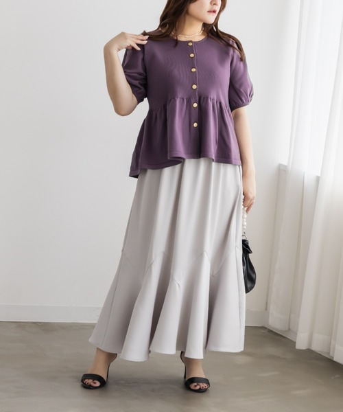CLETTE（クレット）の「フロント釦ペプラムニット（ニット/セーター・レディース・パープル/モカ/ブラック・3L/LL/4L）」の16枚目の写真