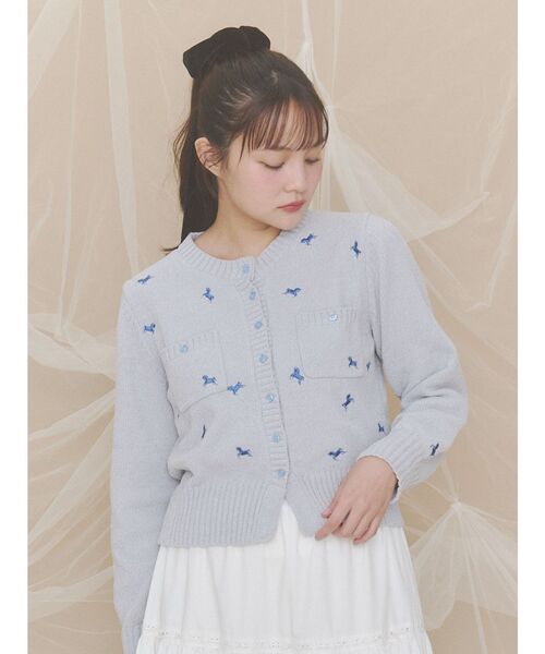 merry jenny(メリージェニー)の「horse embroidery knit(カーディガン/ボレロ・レディース・ライトブルー/ブラウン・FREE)」の1枚目の写真