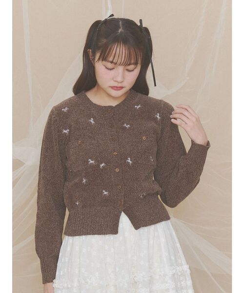 merry jenny(メリージェニー)の「horse embroidery knit(カーディガン/ボレロ・レディース・ライトブルー/ブラウン・FREE)」の5枚目の写真