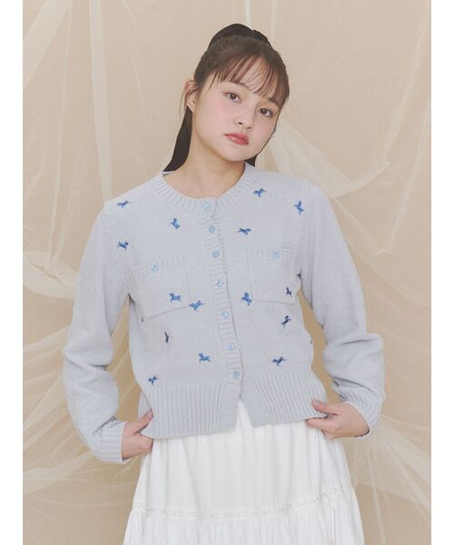 merry jenny(メリージェニー)の「horse embroidery knit(カーディガン/ボレロ・レディース・ライトブルー/ブラウン・FREE)」の8枚目の写真