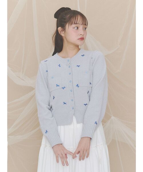 merry jenny(メリージェニー)の「horse embroidery knit(カーディガン/ボレロ・レディース・ライトブルー/ブラウン・FREE)」の9枚目の写真
