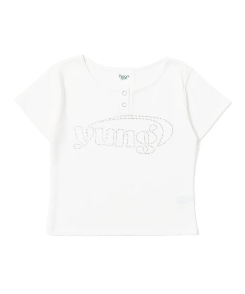 younger song（ヤンガーソング）の「yung logo rhinestone fit thermal henry ss tee（Tシャツ/カットソー・メンズ・Black/ボルドー/PINK/White・MEDIUM/SMALL）」の2枚目の写真