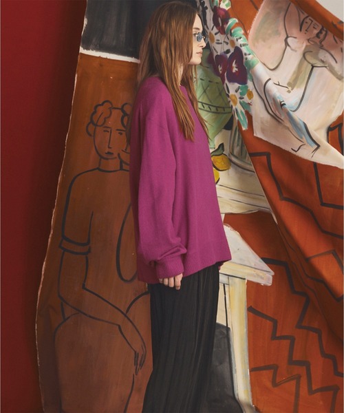 MAISON SPECIAL(メゾンスペシャル)の「《UNISEX》ピュアカシミヤプライムオーバークルーネックニットセーター/Pure Cashmere Prime-Over Crew Neck Knit Sweater【MAISON SPECIAL/メゾンスペシャル】(ニット/セーター・メンズ・ピンク/パープル/ブルー/ブラック・0/2/1)」の10枚目の写真