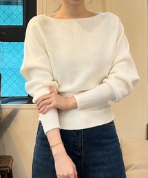 ウエストギャザーボートネックニット