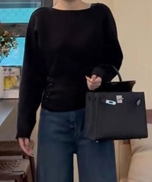ウエストギャザーボートネックニット