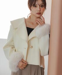 フェイクファー付きワイドカラーショートコート / 1216255100