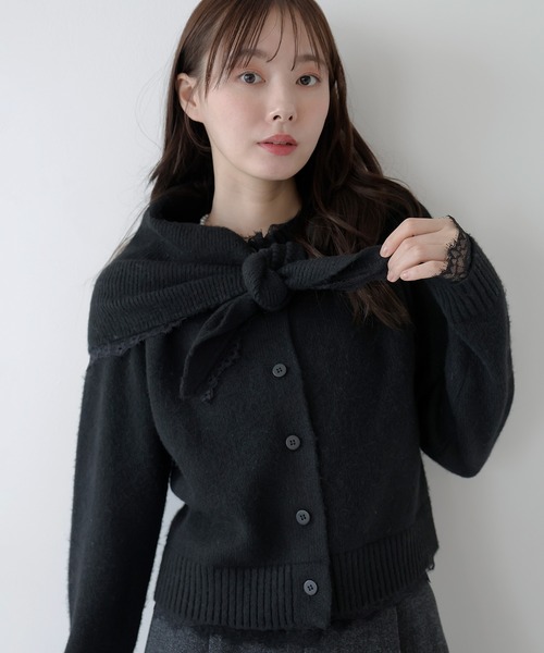 AMUU. PRECIEUSE(アムープレシューズ)の「スカーフセットレーストリムニットカーデ(ニット/セーター・レディース・アイボリー/チャコールグレー/ブラック・FREE)」の14枚目の写真