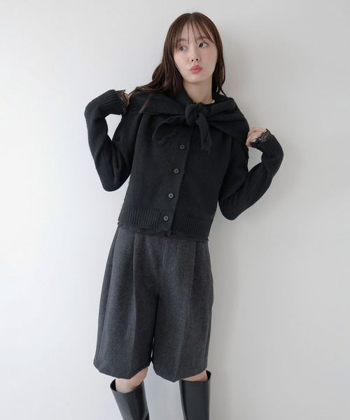 AMUU. PRECIEUSE(アムープレシューズ)の「スカーフセットレーストリムニットカーデ(ニット/セーター・レディース・アイボリー/チャコールグレー/ブラック・FREE)」の15枚目の写真