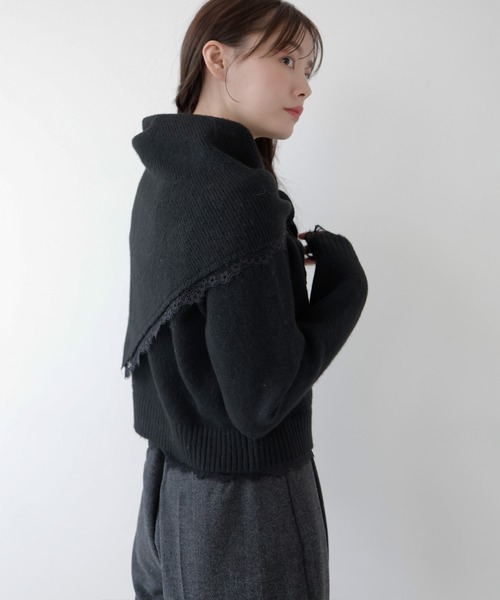 AMUU. PRECIEUSE(アムープレシューズ)の「スカーフセットレーストリムニットカーデ(ニット/セーター・レディース・アイボリー/チャコールグレー/ブラック・FREE)」の16枚目の写真