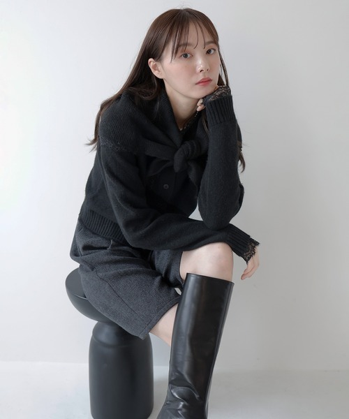 AMUU. PRECIEUSE(アムープレシューズ)の「スカーフセットレーストリムニットカーデ(ニット/セーター・レディース・アイボリー/チャコールグレー/ブラック・FREE)」の18枚目の写真