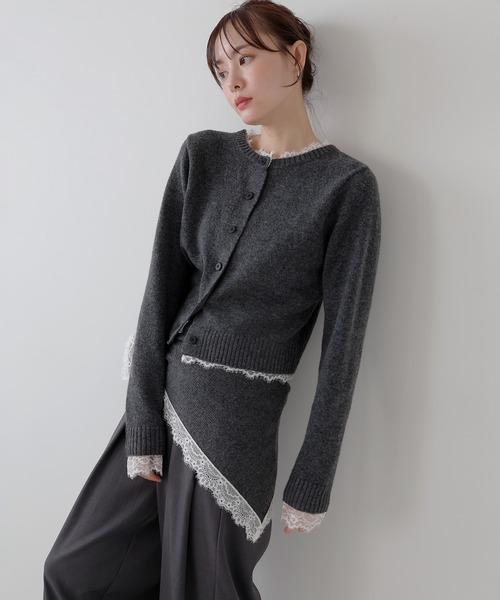 AMUU. PRECIEUSE(アムープレシューズ)の「スカーフセットレーストリムニットカーデ(ニット/セーター・レディース・アイボリー/チャコールグレー/ブラック・FREE)」の8枚目の写真