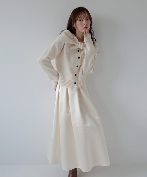 AMUU. PRECIEUSE(アムープレシューズ)の「スカーフセットレーストリムニットカーデ(ニット/セーター・レディース・アイボリー/チャコールグレー/ブラック・FREE)」の22枚目の写真