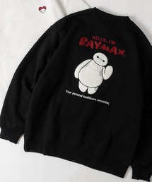 【15】〔Disney/ディズニー〕ベイマックス/ミッキー サガラ刺繍/サテンワッペン/チェックアップリケ刺繍 裏起毛 クルーネックスウェット ユニセックス/メンズ/レディース