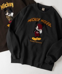 【15】〔Disney/ディズニー〕ベイマックス/ミッキー サガラ刺繍/サテンワッペン/チェックアップリケ刺繍 裏起毛 クルーネックスウェット ユニセックス/メンズ/レディース