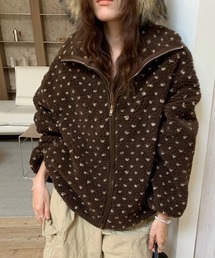 AMAJI（アマジ）の「ハート柄 異素材切替 スタンドカラー ボアブルゾン（ブルゾン）」