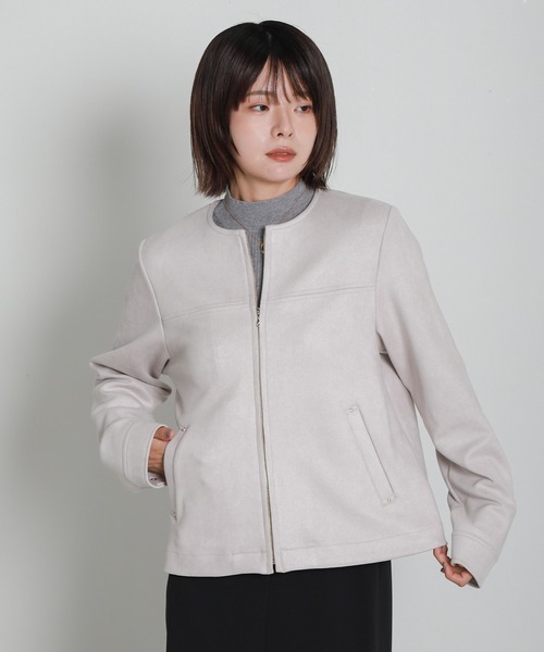 libelle more(リベル モア)の「フェイクスエードノーカラーショートブルゾン(ノーカラージャケット・レディース・チャコールグレー/グレー/アイボリー/スモークピンク・L/M)」の10枚目の写真