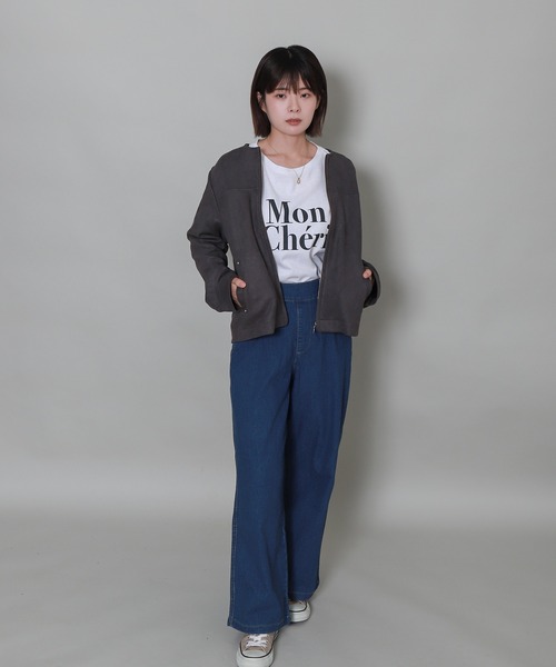 libelle more(リベル モア)の「フェイクスエードノーカラーショートブルゾン(ノーカラージャケット・レディース・チャコールグレー/グレー/アイボリー/スモークピンク・L/M)」の20枚目の写真