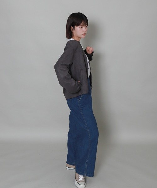 libelle more(リベル モア)の「フェイクスエードノーカラーショートブルゾン(ノーカラージャケット・レディース・チャコールグレー/グレー/アイボリー/スモークピンク・L/M)」の21枚目の写真