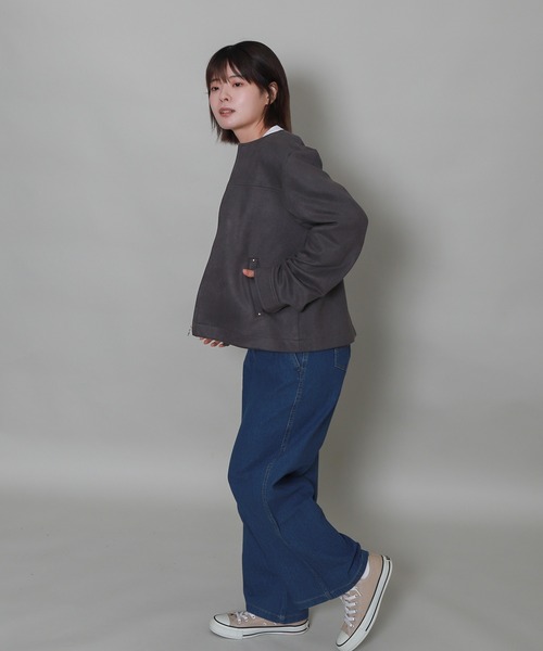libelle more(リベル モア)の「フェイクスエードノーカラーショートブルゾン(ノーカラージャケット・レディース・チャコールグレー/グレー/アイボリー/スモークピンク・L/M)」の22枚目の写真