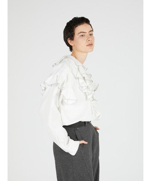 crinkle crinkle crinkle(クリンクルクリンクルクリンクル)の「ダブルフロントラッフルカラーブラウス / 【crinkle crinkle crinkle】 double front ruffle collar blouse(シャツ/ブラウス・レディース・ホワイト/ブラック・FREE)」の5枚目の写真