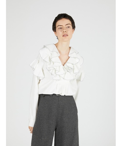 crinkle crinkle crinkle(クリンクルクリンクルクリンクル)の「ダブルフロントラッフルカラーブラウス / 【crinkle crinkle crinkle】 double front ruffle collar blouse(シャツ/ブラウス・レディース・ホワイト/ブラック・FREE)」の6枚目の写真