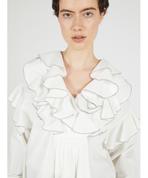 crinkle crinkle crinkle(クリンクルクリンクルクリンクル)の「ダブルフロントラッフルカラーブラウス / 【crinkle crinkle crinkle】 double front ruffle collar blouse(シャツ/ブラウス・レディース・ホワイト/ブラック・FREE)」の10枚目の写真