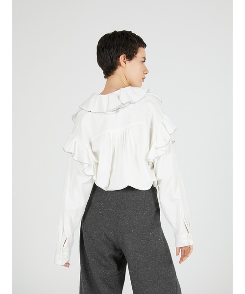 crinkle crinkle crinkle(クリンクルクリンクルクリンクル)の「ダブルフロントラッフルカラーブラウス / 【crinkle crinkle crinkle】 double front ruffle collar blouse(シャツ/ブラウス・レディース・ホワイト/ブラック・FREE)」の7枚目の写真
