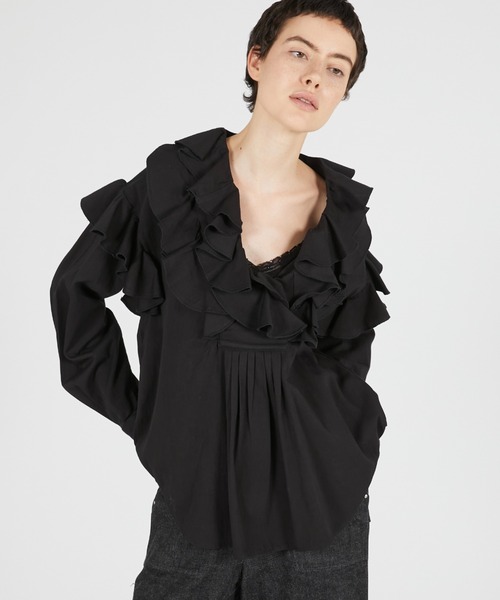 crinkle crinkle crinkle(クリンクルクリンクルクリンクル)の「ダブルフロントラッフルカラーブラウス / 【crinkle crinkle crinkle】 double front ruffle collar blouse(シャツ/ブラウス・レディース・ホワイト/ブラック・FREE)」の15枚目の写真