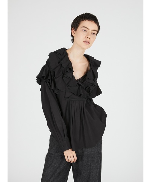 crinkle crinkle crinkle(クリンクルクリンクルクリンクル)の「ダブルフロントラッフルカラーブラウス / 【crinkle crinkle crinkle】 double front ruffle collar blouse(シャツ/ブラウス・レディース・ホワイト/ブラック・FREE)」の16枚目の写真