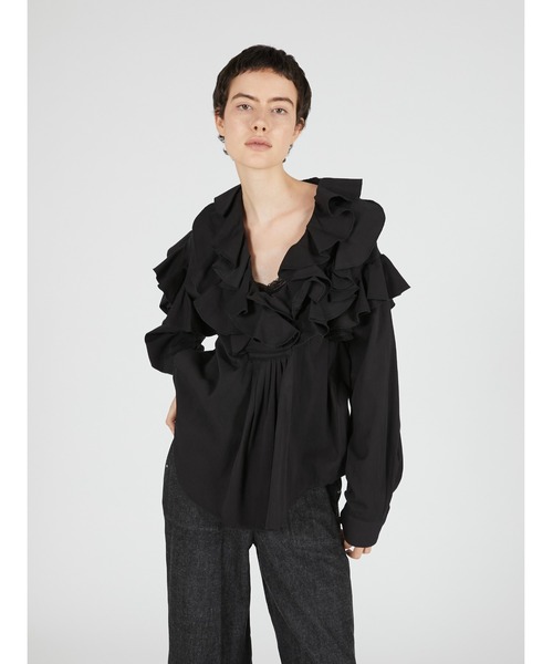crinkle crinkle crinkle(クリンクルクリンクルクリンクル)の「ダブルフロントラッフルカラーブラウス / 【crinkle crinkle crinkle】 double front ruffle collar blouse(シャツ/ブラウス・レディース・ホワイト/ブラック・FREE)」の18枚目の写真